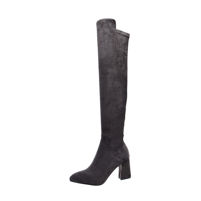 Sultry Suede Pointed Toe Mid Heel Over Knee Boots