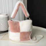 Plush Pearl Chain Checkerboard Bag