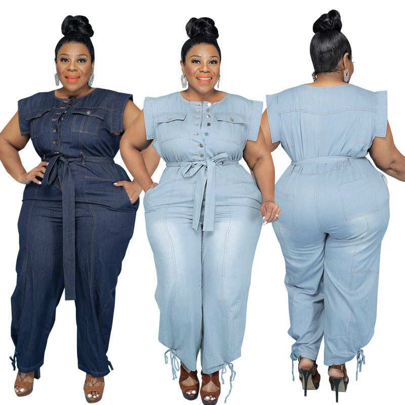 Summer Denim Wide Leg Jumpsuit