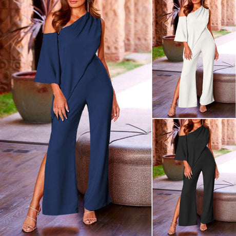 Shoulder Slant Wide Leg Jumpsuit