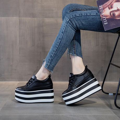 Leather Lace-up Wedge Platform Shoes