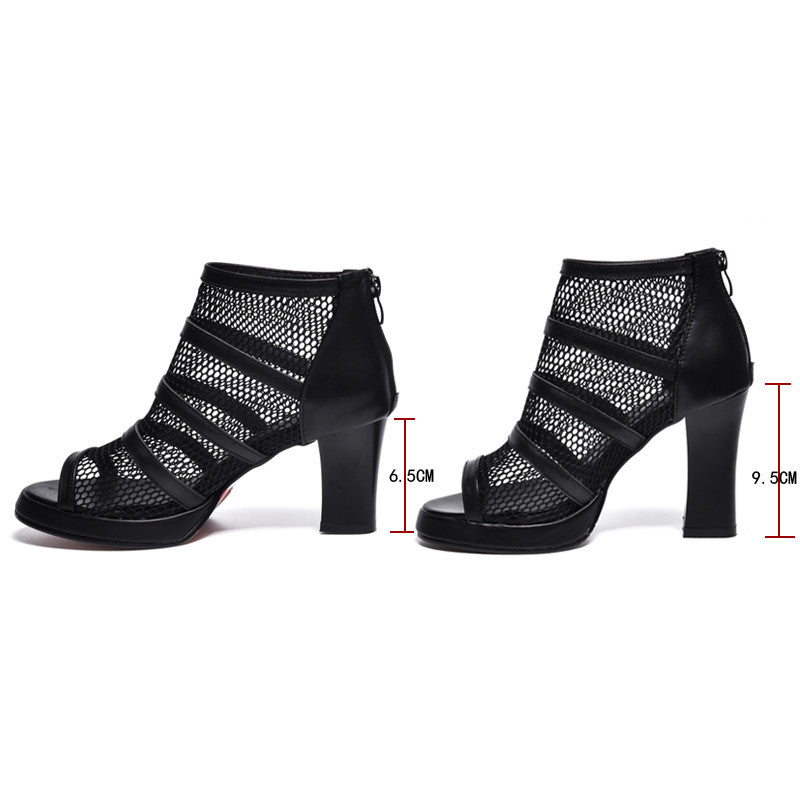 Mesh Zipper High Heels