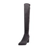 Sultry Suede Pointed Toe Mid Heel Over Knee Boots