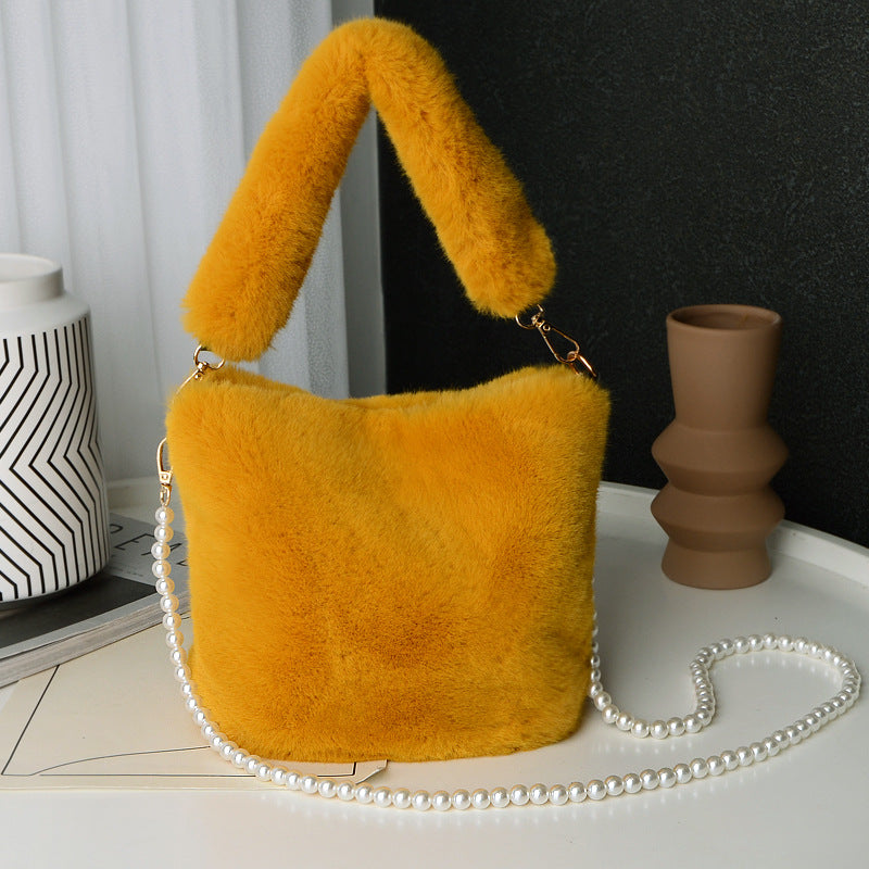 Plush Pearl Chain Checkerboard Bag