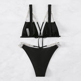 Solid Black High Waist Backless Bikini