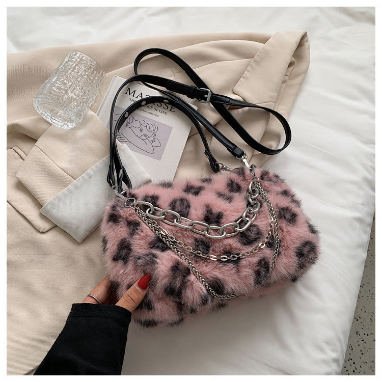 Floral Plush Chain Shoulder Bag