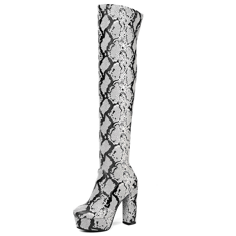 Seductive Snake Print Thigh-High Boots