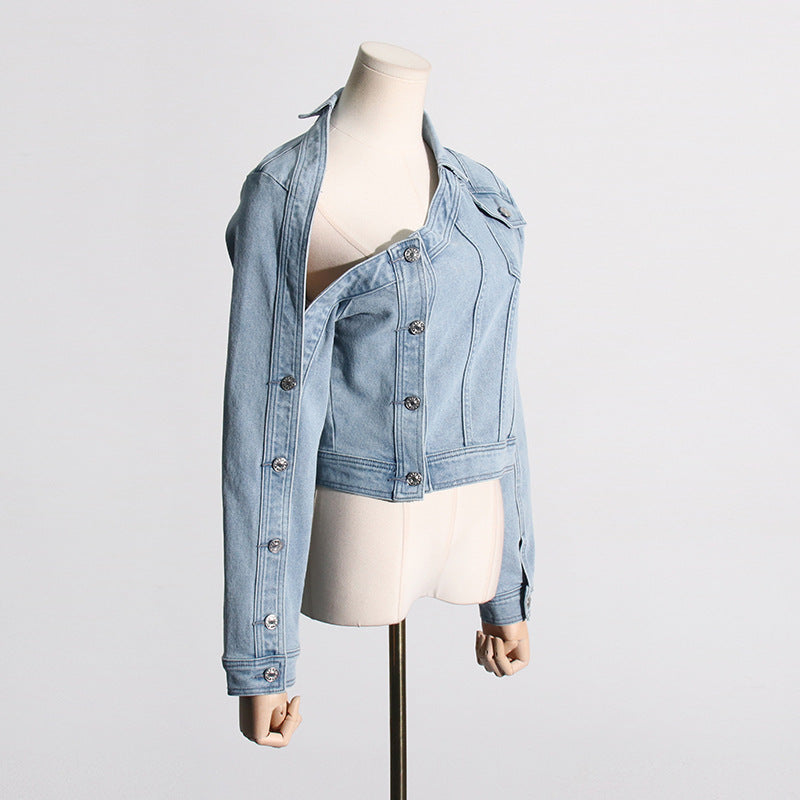 Claire Asymmetrical Neckline Jean Jacket