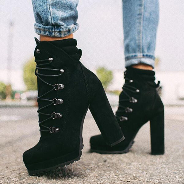 Seductive Suede Lace-Up Heeled Boots