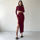 Lace-Up Mid-Length Skirt Set