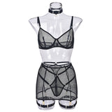 Sheer Mesh 5-Piece Lingerie Garter Set