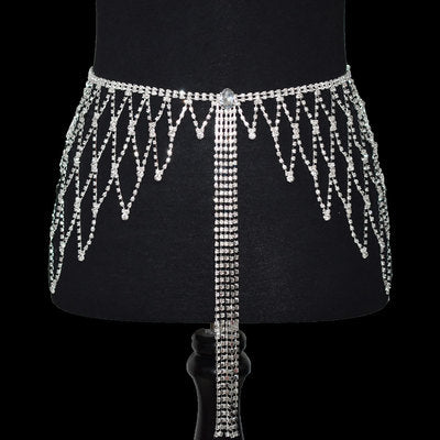 Rhinestone-Encrusted Mesh Tassel Body Jewelry