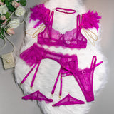 Adelita Lace Feathered Garter Set