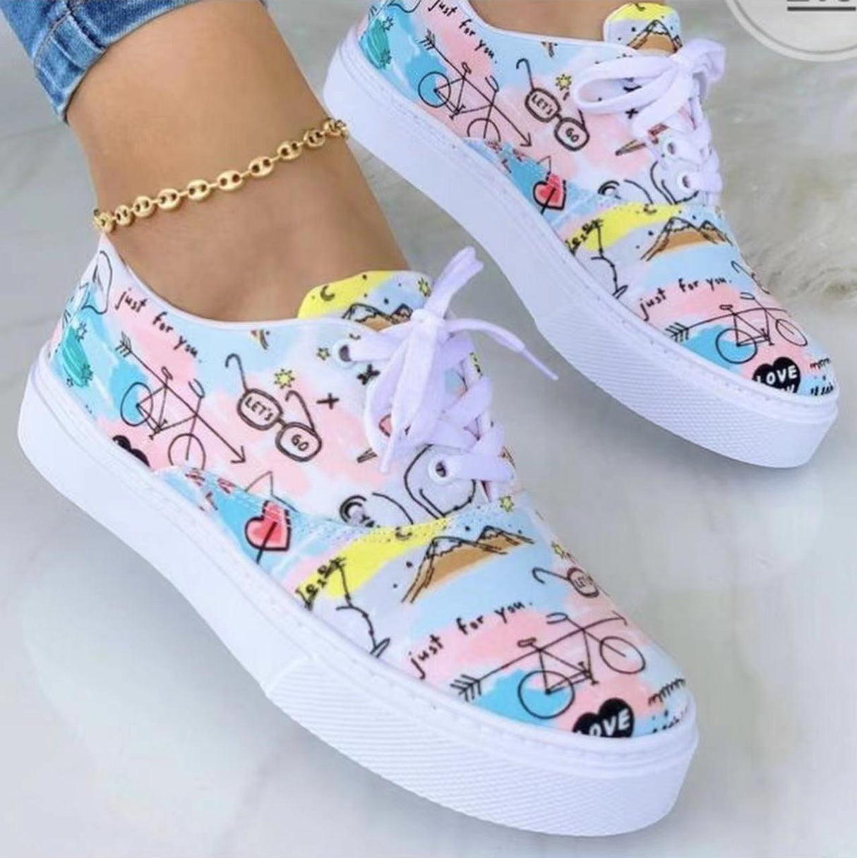 Floral Fun Lace-up Sneaker Shoes