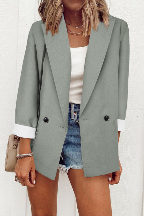 Chic Solid Color Suit Collar Loose Blazer