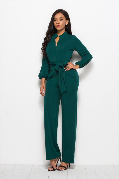 Solid Color Wide Leg Jumpsuit