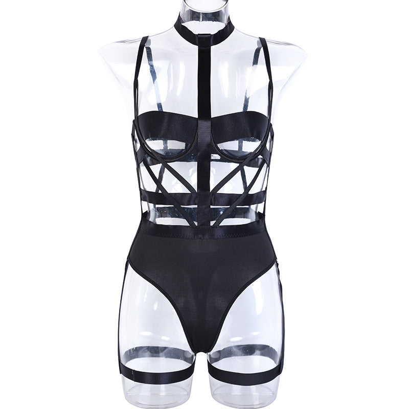 Complex Lace Up Cross Backless Bodysuit Lingerie