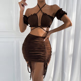 Hollow Pleated Hip Skirt Set