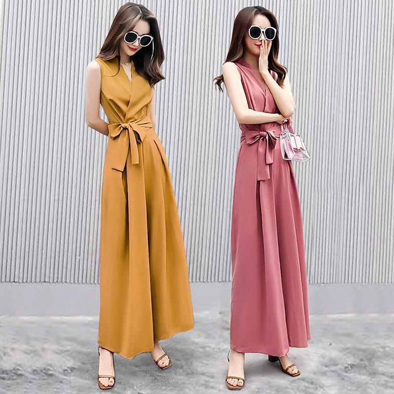 Slim V-neck Wide-leg Pants Jumpsuit