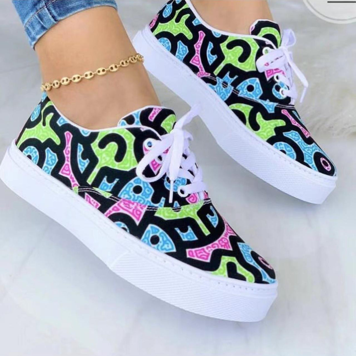 Floral Fun Lace-up Sneaker Shoes