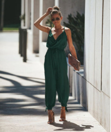 Backless Pocket V-Neck Jumpsuit