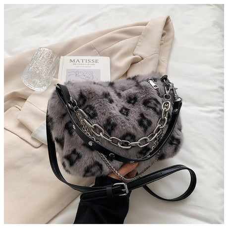 Floral Plush Chain Shoulder Bag