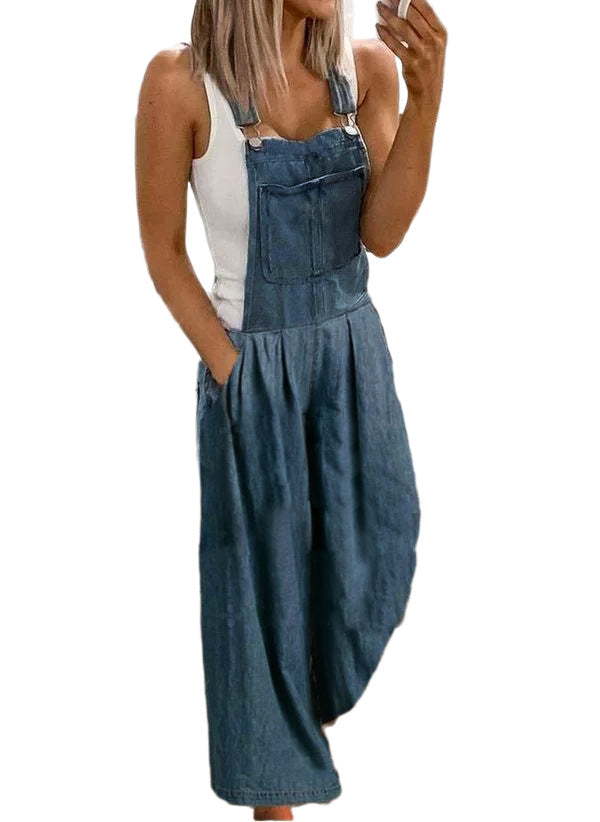 Denim Stitched Suspender Jumpsuit