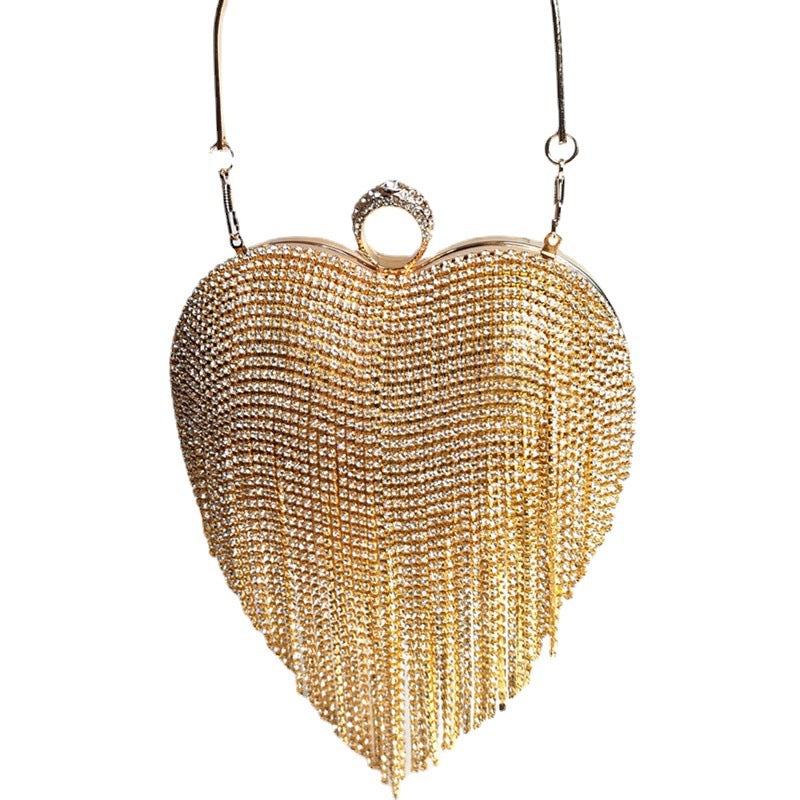 Tassel Diamond Inlaid Heart Bag