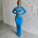 Lyla Long Sleeved Hollow Out Maxi Skirt Set