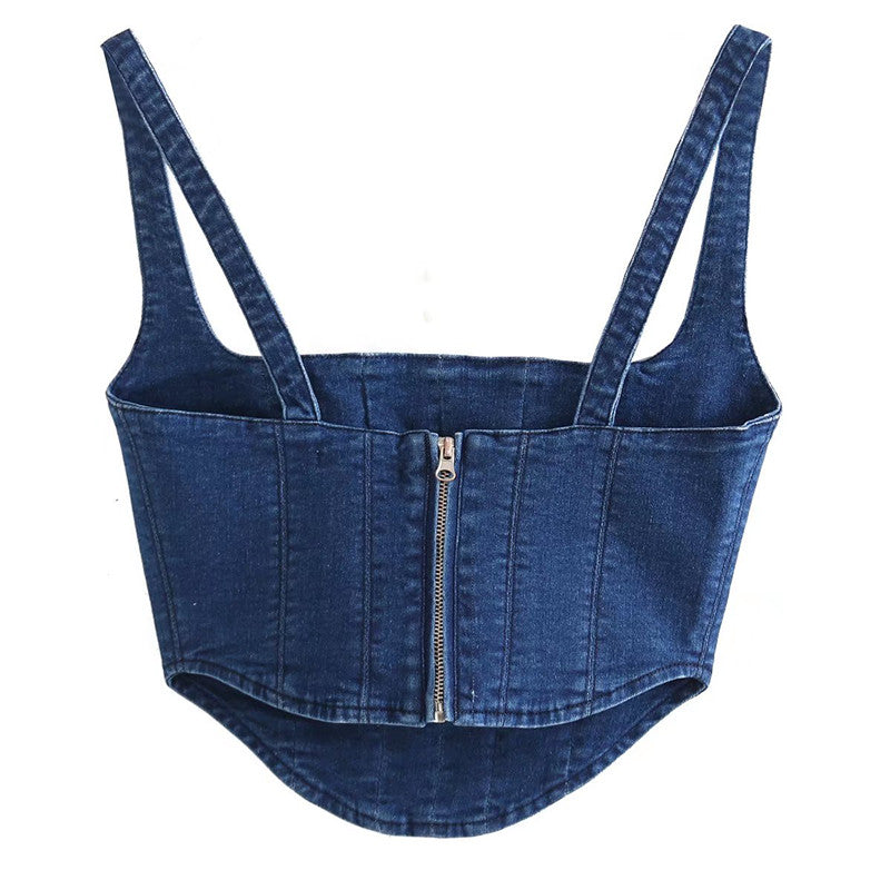 Pleated Denim Corset Top