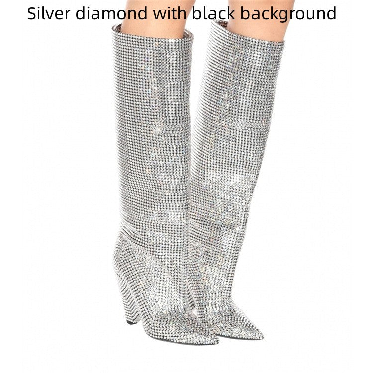 Diamond Diva Rhinestone Stiletto Knee-high Boots