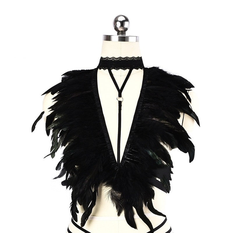 Black Whisper Feathered Harness Bra