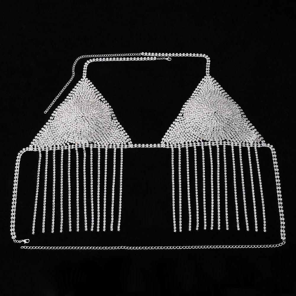 Geometric Rhinestone Tassel Chest Chain - Body Jewelry