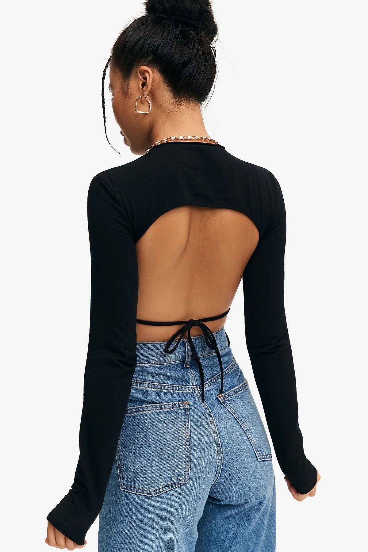 Backless Long Sleeved Crop Top