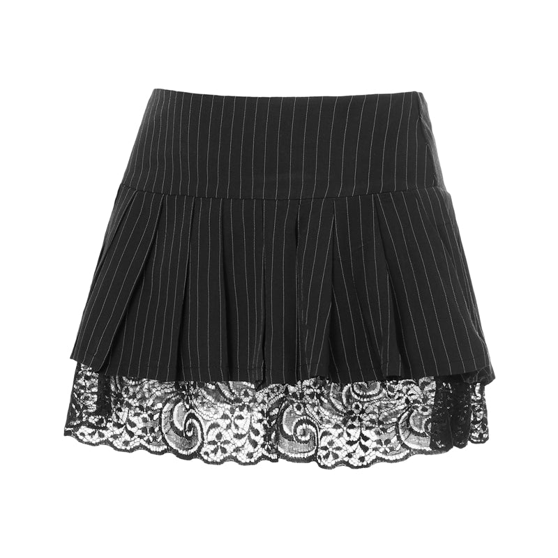 Lace Pleated Stripe Skirt