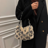 Floral Plush Chain Shoulder Bag