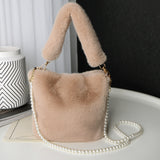 Plush Pearl Chain Checkerboard Bag