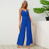 Solid Color V-Neck Suspender Jumpsuit