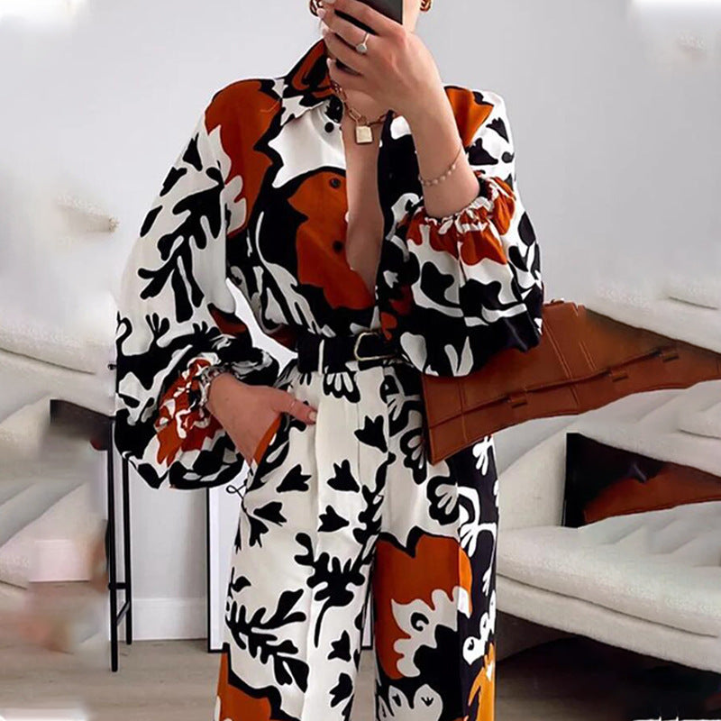 Contrast Print Two-piece Jumpsuit