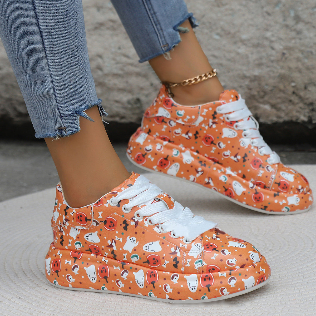 Halloween Cartoon Fun Print Flats Shoes