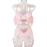 Pleated Sheer Feathered Garter Set