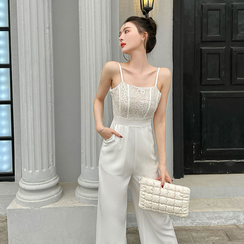 Beige High-Waist Wide Leg Jumpsuit