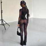 Mesh Stitching Long Sleeve Jumpsuit