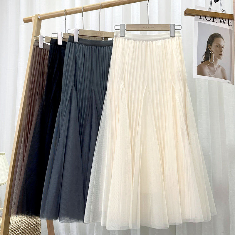 Pleated Gauze A-line Skirt