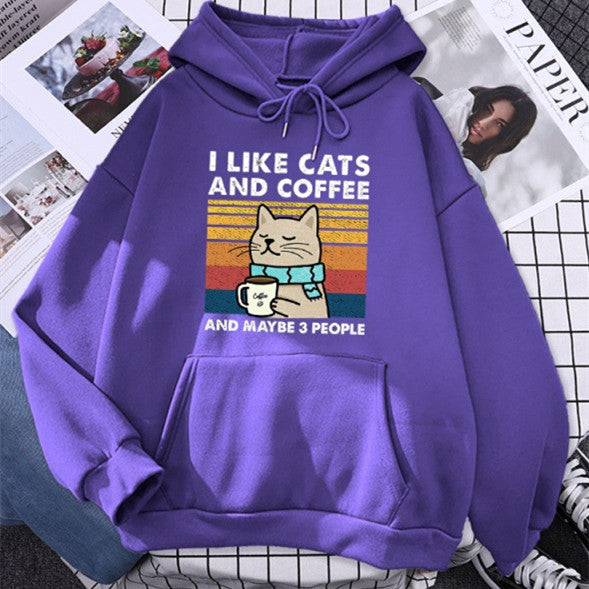 Cats & Coffee Printed Women's Hoodie