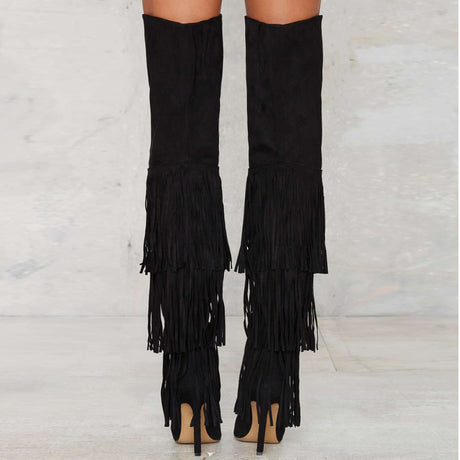 Sultry Suede Fringe Over-The-Knee Boots