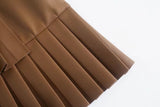 Pleated PU Leather Skirt