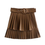 Pleated PU Leather Skirt