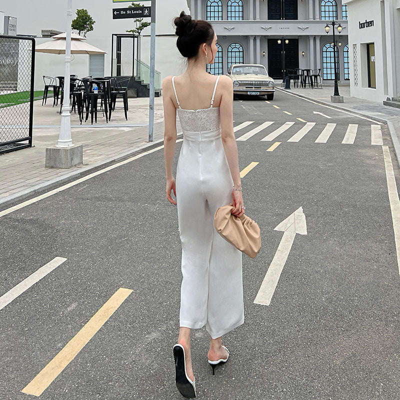 Beige High-Waist Wide Leg Jumpsuit