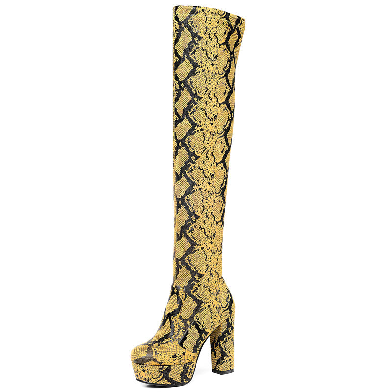 Seductive Snake Print Thigh-High Boots